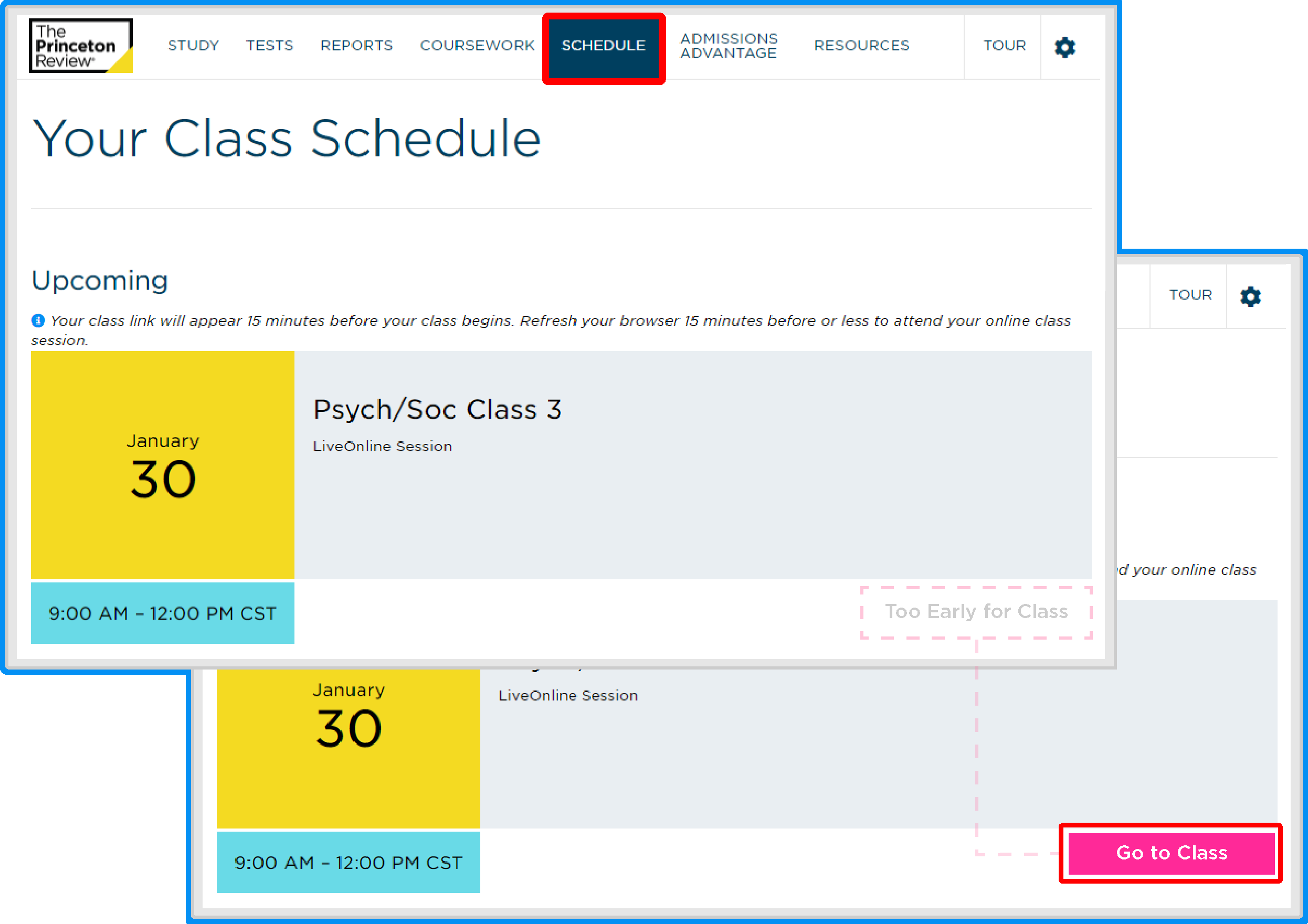 Webpage location of course schedule and how to join liveonline sessions