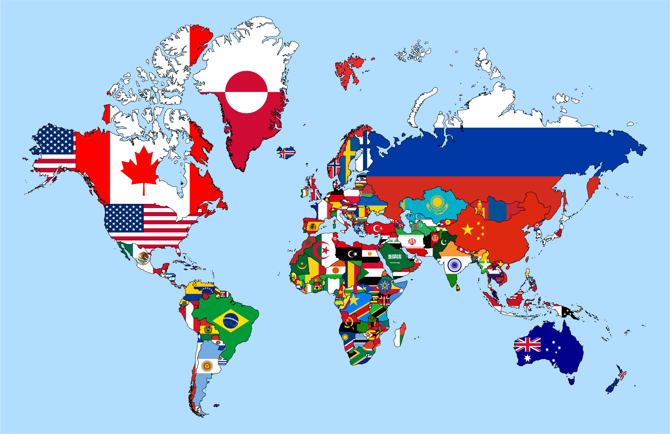 Map of the world with flags